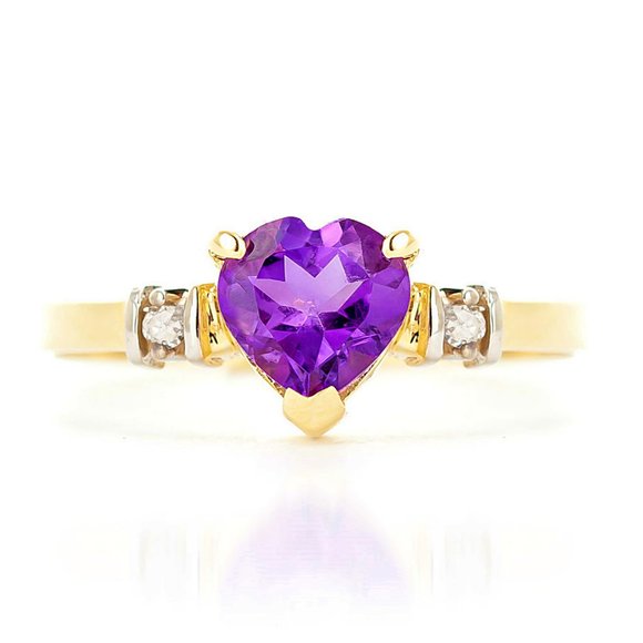 14K. GOLD RING WITH NATURAL AMETHYST & DIAMONDS - Picture 1 of 6